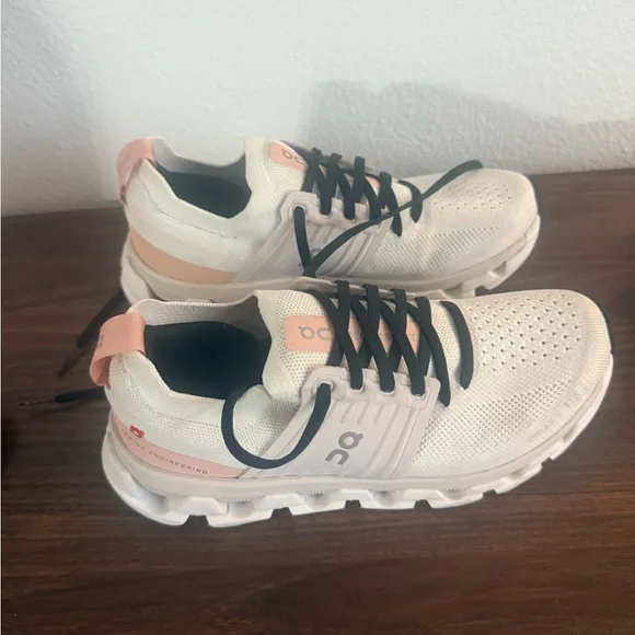 On Running Cloudswift Cream and Pink Athletic Shoes - Picture 1 of 3